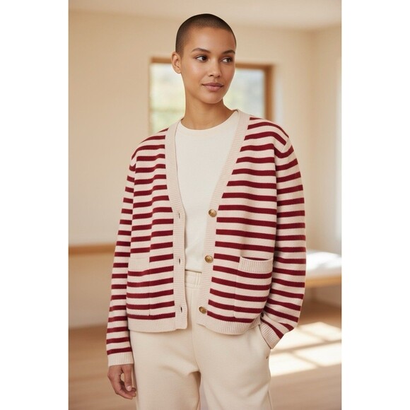 Anthropologie x NVLT Striped Knit Sweater Fisherman Coastal Cardigan Cozy Size S - Picture 2 of 11